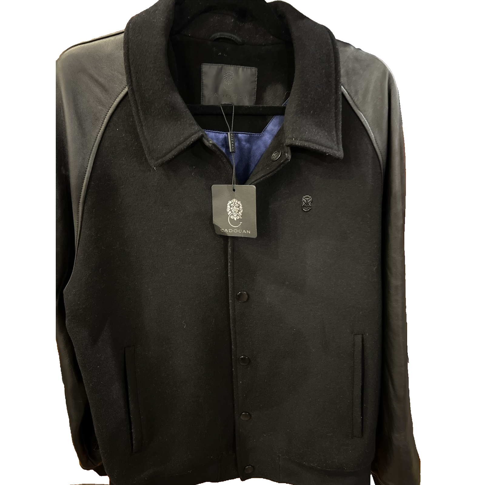Cadogan Men's Black Genuine Leather Jacket Xl Button Front Classic Coat Nwt